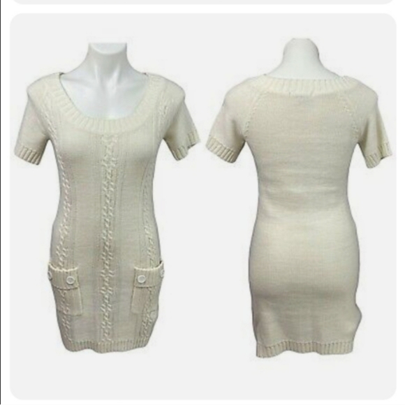 Short Sleeve Tunic Top or Cable Knit Sweater Dress | Sz. L | Gray - Picture 2 of 4